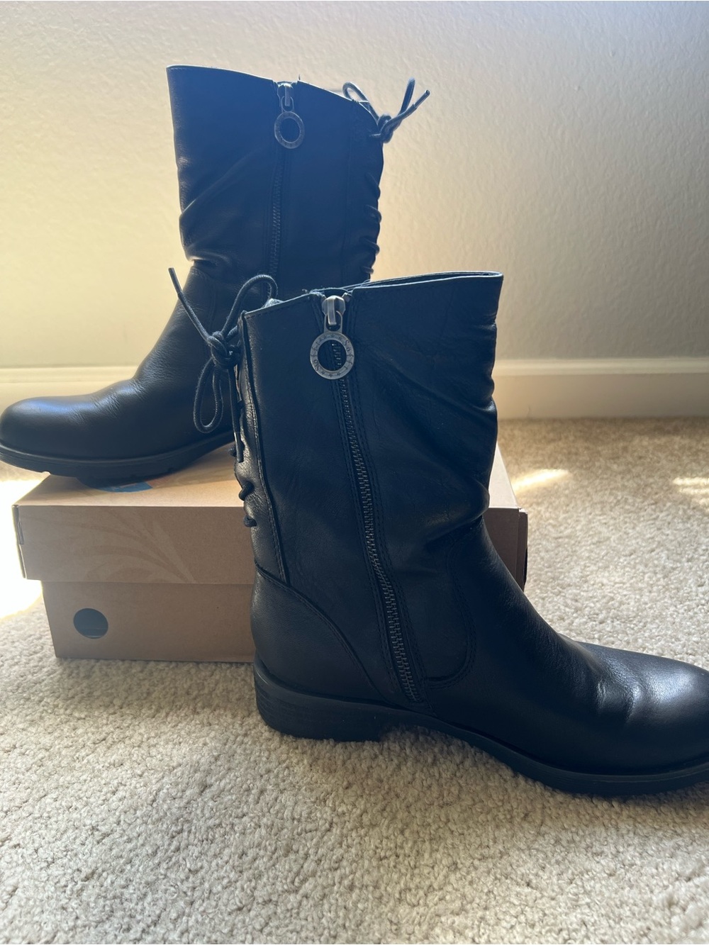 Sofft Black Mid-Calf Lace-Up Zip Boots